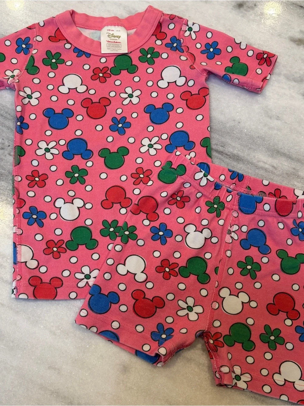 Hanna Andersson Disney Size 5 Pink Mickey Floral Short Sleeve Shorts Pajama Set